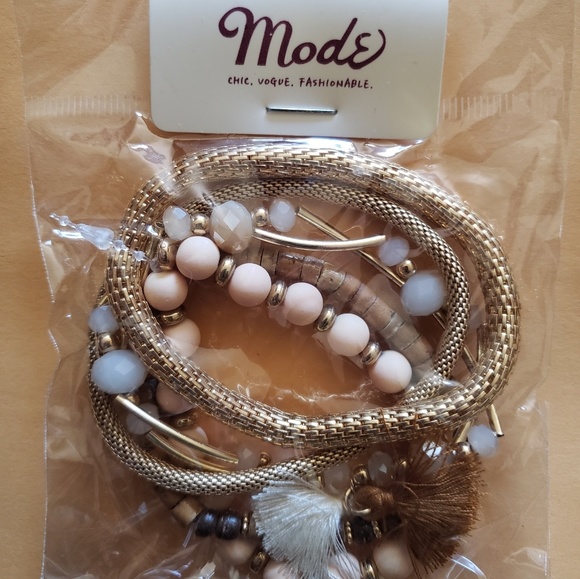 Mesh Chain And Bead 5 Pc Stretch Bracelet - Picture 5 of 5